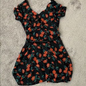 Black & red foral dress with belt. US size 4.